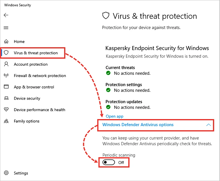windows defender off